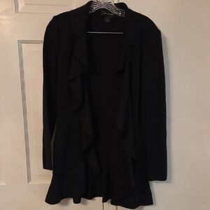 Black Ruffled Open Front Cardigan